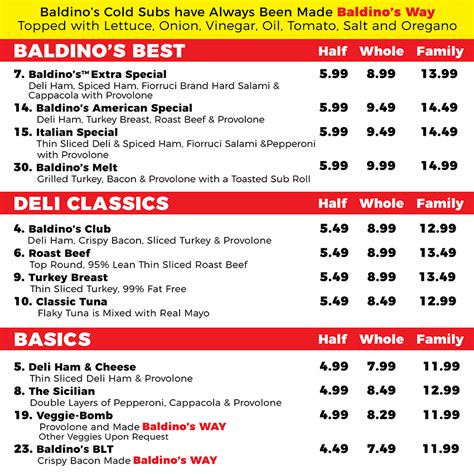 baldinos menu.